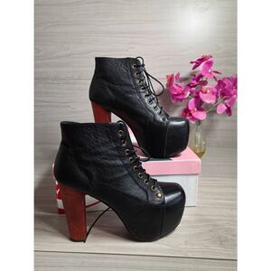 Jeffrey Campbell Black Leather Lita Platform Boots - Size 8.5
